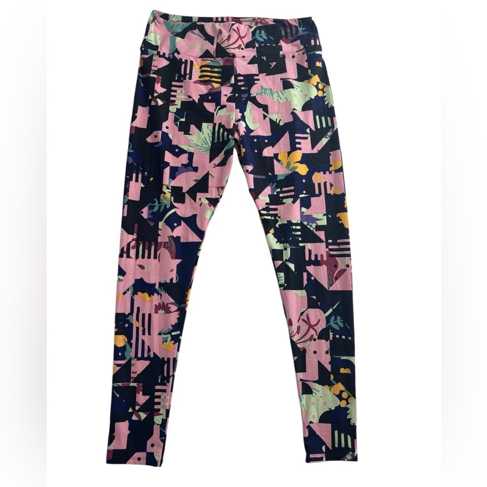 LuLaRoe‎ Tall & Curvy Leggings Abstract Geometric Print Pink Navy Multicolor